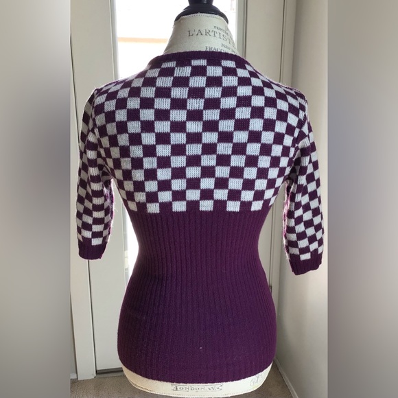 Vintage purple checkered sweater size M - Picture 3 of 5